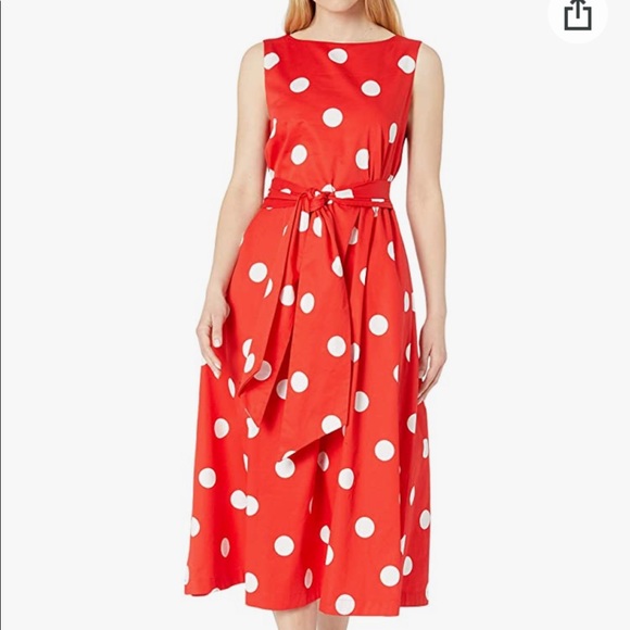 NWOT Anne Klein Polka Dot Bateau Neck Midi Dress - Picture 1 of 5